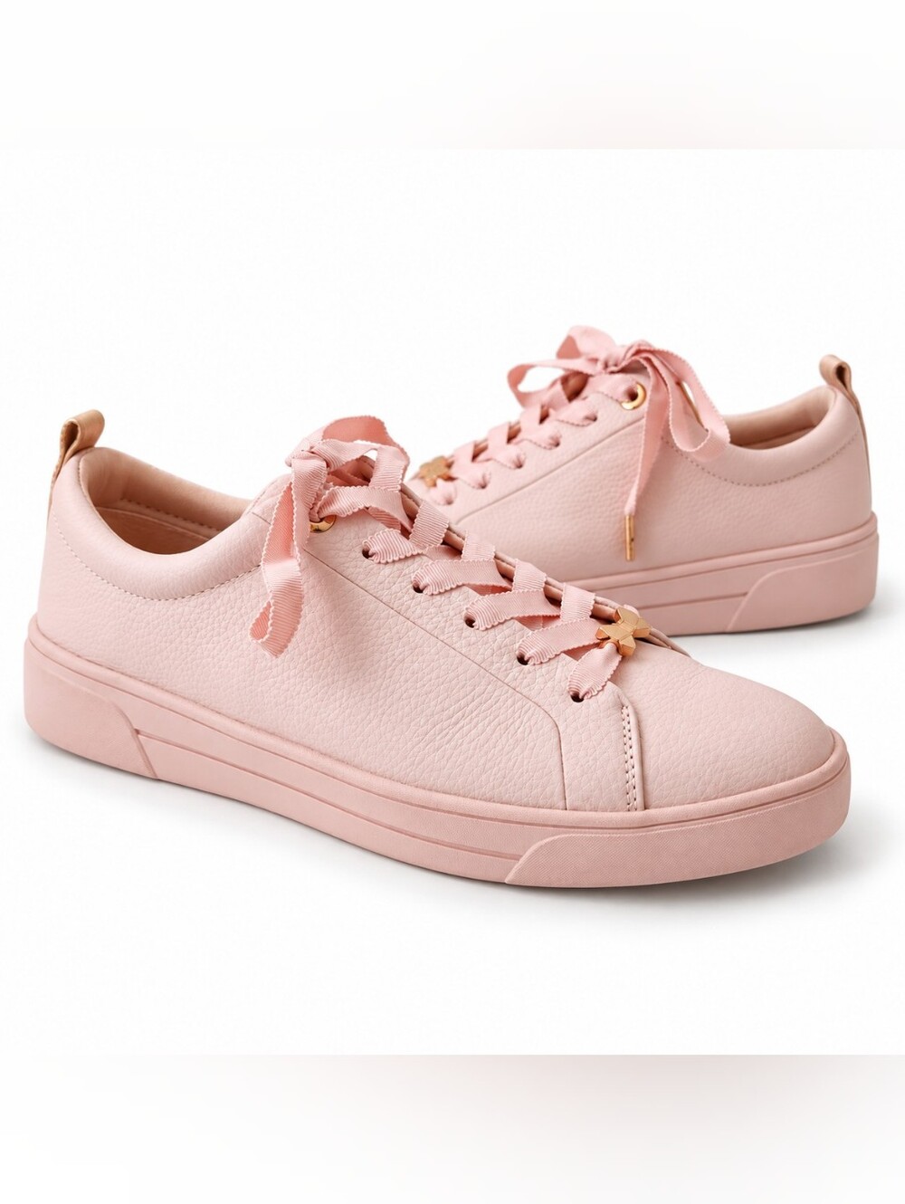 TED BAKER 'Gielli' US 9/EU 39.5 Rose Gold Metal & Pink Leather Lace Up Sneakers